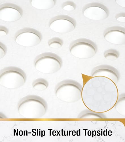 HITSLAM Bathtub Mat Non Slip, 28 x 15 Inch TPE Bath Mat for Tub, Efficient Drainage Bathroom Shower Mat with Suction Cups, Bath Tub Mat, Soft on Feet and Easy to Clean, White - color: White, size: 28" x 15" (Rectangular)