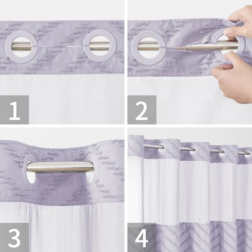 eachope No Hook Boho Farmhouse Shower Curtain with Snap-in Fabric Liner set-71Wx74H(72H),Tufted Chevron Striped Hotel Grade Cloth Shower Curtains for Bathroom with Window,Water Repellent,Lavender - color: Lavender, size: 71"W x 74"L (Pack of 1)
