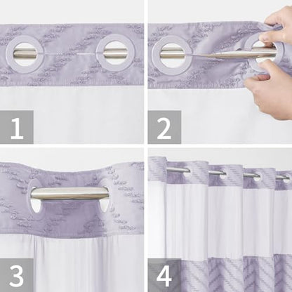 eachope No Hook Boho Farmhouse Shower Curtain with Snap-in Fabric Liner set-71Wx74H(72H),Tufted Chevron Striped Hotel Grade Cloth Shower Curtains for Bathroom with Window,Water Repellent,Lavender - color: Lavender, size: 71"W x 74"L (Pack of 1)