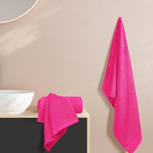 MyOwn Ultra Soft 3 Pack Cotton Towel Set, Contains a Bath Towels 28x55 inch, a Hand Towels 16x24 inch & a Wash Coths 12x12 inch, Ideal Everyday use, Compact & Lightweight - Hot Pink - color: Hot Pink, size: 3 Pack Set