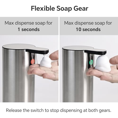 Electric Foaming Soap Dispenser, Rechargeable Touch Foam Hand Soap Dispenser for Bathroom, Stainless Steel Press Soap Pump for Kitchen, Water-Resistant, Xmas Gift - color: Gray