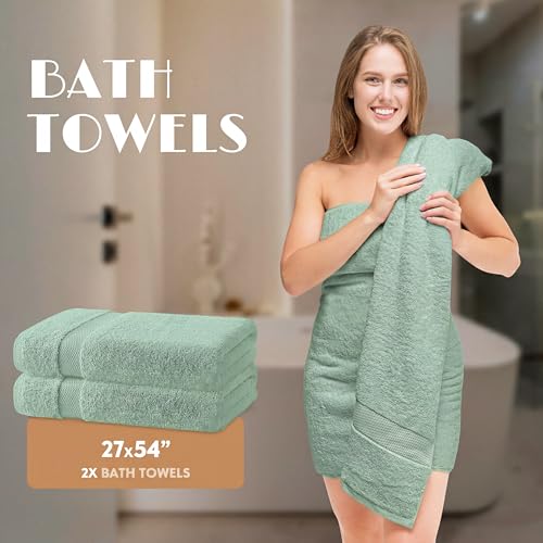 White Classic Mint Green Bath Towel Set of 6-100% Cotton Highly Absorbent Towels for Bathroom, 2 Luxury Bath Towels 650GSM, 2 Hand Towels, 2 Washcloths - color: Mint Green