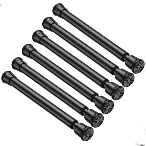 6 Pack Spring Tension Curtain Rod 8 to 12.5 Inch, DIY Mini Tension Rods No Drill for Slim Window Cupboard Closet Sidelights, Black - color: Black, size: 8" to 12.5"-6Pcs