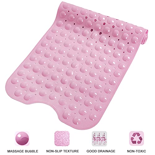 Bathtub and Shower Mats, Extra Long Non-Slip Bath Tub Mat 39 x 16 Inch, Machine Washable Bathmat with Suction Cups & Drain Holes for Bathroom Floor, Pink - color: Pink