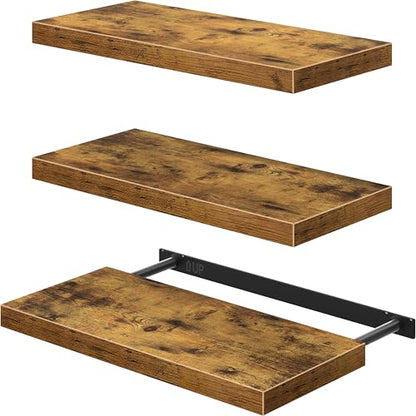 QEEIG 10" Deep Floating Shelves for Wall - 10 x 24 inch Book Shelf Bathroom Bedroom Kitchen Living Room Hanging Bookshelf Farmhouse Set of 3, Rustic Brown (025-60BN3) - color: A. Brown, size: 23.6" x 10"