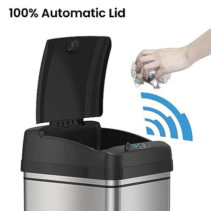 iTouchless Glide 13 Gallon Pet-Proof Sensor Trash Can with Wheels and Odor Control System, Stainless Steel - color: Black, Silver, 13 Gal with Wheels