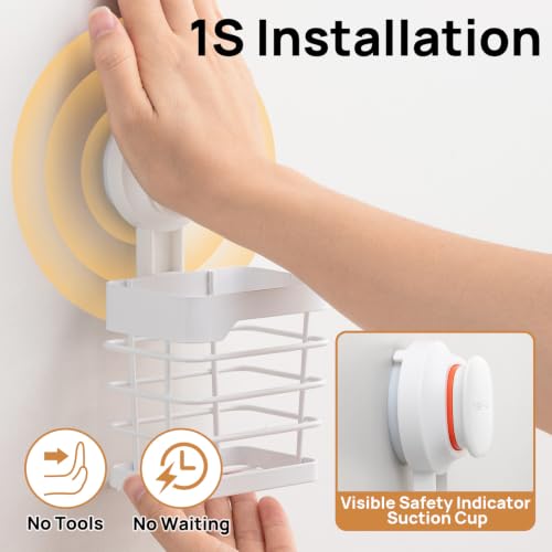Upgraded Suction Cup Toothbrush Holder with Visible Safety Indicator, White | Heavy Duty Stainless Steel Shower Electric Tooth Brush and Toothpaste Organizers, Removable, No Drilling, Anti-Puddling - color: White Pro