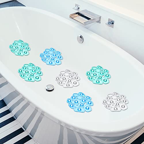 Riakrum 12 Pcs Non Slip Bathtub Stickers, Clear Anti Slip Shower Treads with Strong Suction Cups, Pebble Provides Traction Machine Washable No Residue, Safe(Green, Blue, Transparent) - color: Green, Blue, Transparent