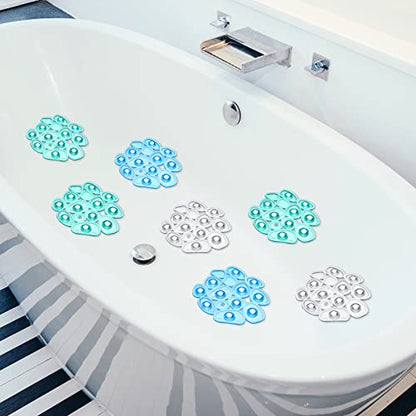 Riakrum 12 Pcs Non Slip Bathtub Stickers, Clear Anti Slip Shower Treads with Strong Suction Cups, Pebble Provides Traction Machine Washable No Residue, Safe(Green, Blue, Transparent) - color: Green, Blue, Transparent