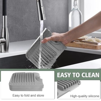 14.6-Inch Kitchen Sink Splash Guard Mat | 7° Slope for Fast Self-Draining | Snap-Lock Design | Universal & Cuttable Silicone Faucet Mat GRAY - color: Gray, size: 14.6" x 5.5"