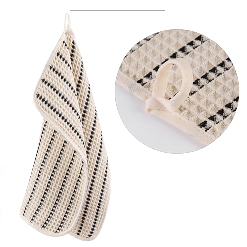 POLYTE 430 GSM Microfiber Lint Free Washcloth Face Towel, 13 x 13 in, 4 Pack (Waffle Weave) - color: Light Beige/Black