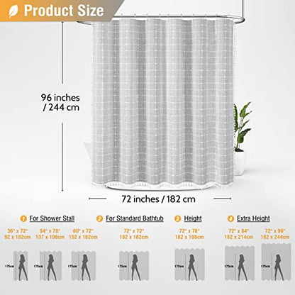 Extra Long Boho Farmhouse Linen Shower Curtain Set, 72x96, Gray/Grey | Extra Tall Size, 330GSM Linen Blend, 3-side Tassels, Waterproof Fabric, 12 Plastic Hooks, Rustic Bohemian, Machine Washable - color: Grey, size: 72"W x 96"L (Pack of 1)