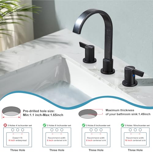 Midanya 8 Inch Widespread Bathroom Sink Faucet 3 Hole,Oil Rubbed Bronze | Waterfall Swivel Spout,2 Handle,SUS304,with Pop Up Drain,cUPC 24" Water Hose,for 6-16” hole distance vanity,RV,Farmhouse Sink - color: Bronze