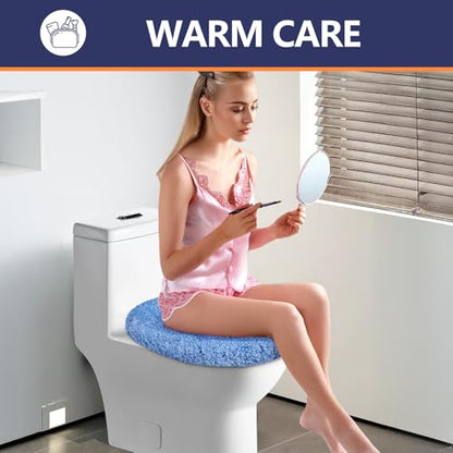 Soft Microfiber Toilet Lid Cover 17.5" x 15" Machine Washable | Solid Toilet Seat Cover Adjustable Rubber Backing Fits Most 16 -17.5" L x 14-16" W Round Oblong and Elongated Toilet Seat - color: Light Blue