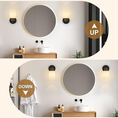 2-Pack, 1-Light Vanity Lights, Matte Black Bathroom Light Fixture with Textured Milky White Glass Shade, E26 Modern Vanity Lighting Fixture for Bathroom Wall Sconce - color: Black, size: 4.7 Inch : 1-Light