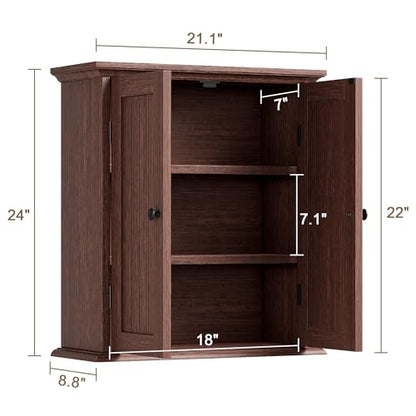 ChooChoo Bathroom Wall Cabinet with 2 Doors, Over The Toilet, Farmhouse | 8.8"D x 21.1"W x 24"H, Medicine Cabinet, Adjustable Shelves, Cupboard, Walnut - color: Walnut, size: 8.8"D x 21.1"W x 24"H