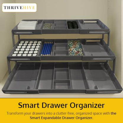 3 Tier Drawer Organizer, Multi Level Smart Drawer Organizer for Desk, Expandable Organizer for Office, Makeup, Jewelry, Kitchen, Folding Storage for Home and Office Drawers & Craft Organizer - Gray