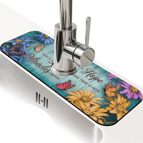 Faucet Fast Absorbent Pad - Hope Faith Miracles Teal , Suitable For Kitchen, Bathroom, Island And Other Scenes - color: Hope Faith Miracles Teal