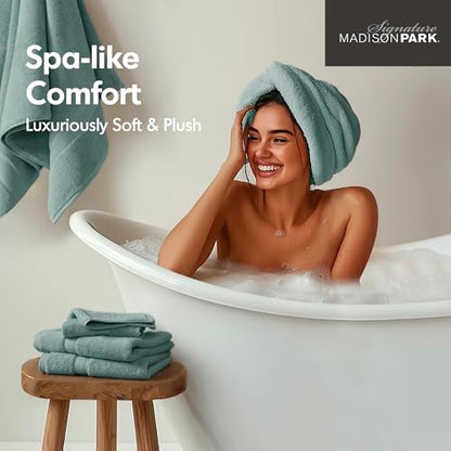 Madison Park 800GSM 100% Cotton Bathroom Bath Towel Set of 8, Dusty Green | Long Staple, Highly Absorbent, Durable Hotel Spa Quality, Quick Dry, Double Stitched Hems, Lint Reducing, OEKO-TEX Certified - color: Dusty Green, size: Multi-Sizes