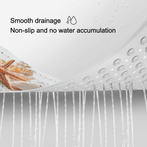 LNOND Summer Beach Bathtub Mat Non Slip, 40 X 16 Inch Tub Mat for Bathroom, White Seashells Bath Tub Shower Mat with Drain Holes and Suction Cups - color: White Seashells Bathtub Mat