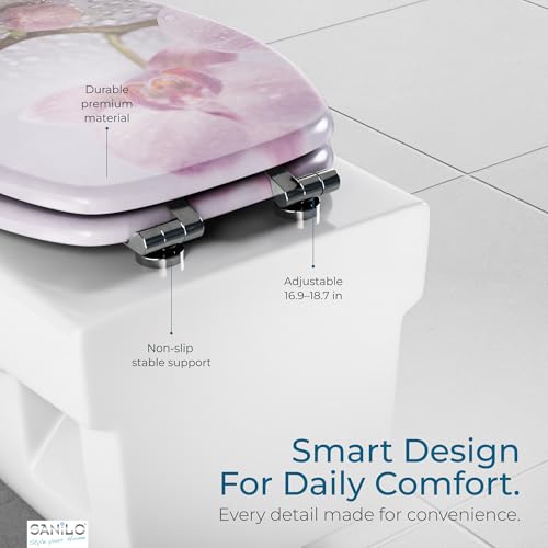 SANILO Wooden Toilet Seat with Soft Close [ELONGATED] - Decorative, Quiet & Slow Close Molded Wood Seat - With Strong Bumpers & Hinges - Adjustable Fit - Blooming - color: Blooming