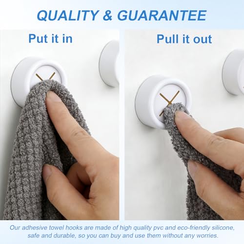 4 Pcs Kitchen Towel Hooks Round Adhesive Dish Towel Hook Premium Chrome Finish & Easy Installation Wall Mount Hand Towel Hook (White)