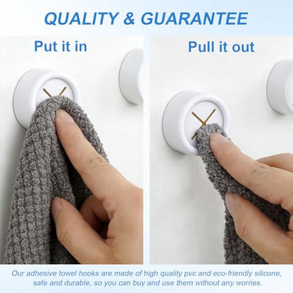 4 Pcs Kitchen Towel Hooks Round Adhesive Dish Towel Hook Premium Chrome Finish & Easy Installation Wall Mount Hand Towel Hook (White)