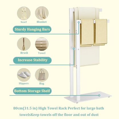 Yawinhe 2 Tier Free Standing Towel Rack,31.5in Towel Drying Rack,White | Blanket Holder with Marble Base;Tall Towel Drying Rack Outdoor; Metal Towel Stand for Bathrooms;Hand Holder for Bathroom - color: White