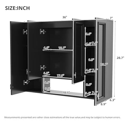 Marzzi 36" x 28" Bathroom Medicine Cabinet with Open Shelf | Wall Mounted Bathroom Storage Cabinet with Adjustable Shelves, Over The Toilet Wall Cabinet, Painted Finish - color: Black