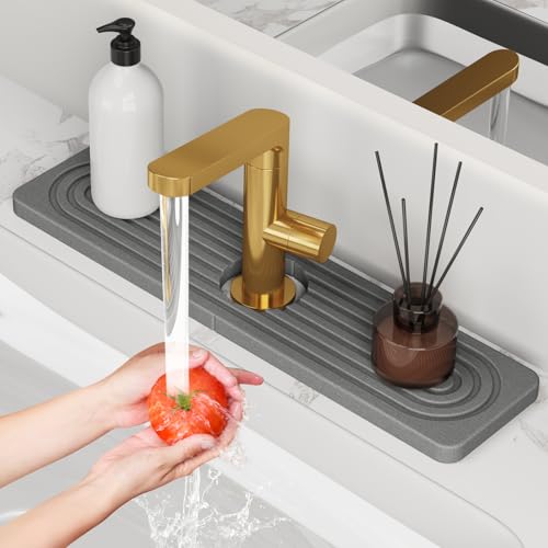 Snoquir Stone Faucet Mat for Kitchen Sink [Super Absorbent, 30s Quick Drying] Water Absorbing Stone Tray for Sink Stone Mat for Kitchen Sink Stone Quick Dry Around Faucet Diatomite Stone Sink Tray - color: Dark Gray, size: 15.8" x 4"