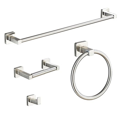 Brushed Nickel Bathroom Hardware Set 4 Pieces,Bathroom Accessories Set Stainless Steel Wall Mounted, Hand Towel Bar, Towel Ring, Robe Towel Hooks,Toilet Paper Holder,Towel Bar Set, 23.6 Inch - color: Brushed Nickel, size: 23.6Inch
