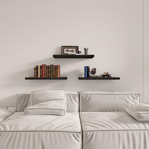 SAUMONIERES Floating Wall Shelves for Bedroom Bathroom Wall Mounted Solid Wood Shelf 24 Inch Set of 3, Espresso - color: Espresso, size: 24 Inch-3 shelves