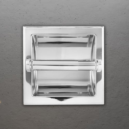 SENTO Recessed Chrome Toilet Paper Holder, Wall Mounted Heavy Duty Metal Toilet Paper Roll Holder with Rear Mounting Bracket, in Wall, Easy Installation, Polished Chrome - color: Polished Chrome