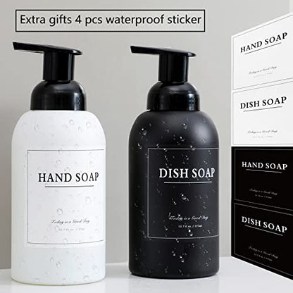 2 Pack Foaming Soap Dispenser, 12.7 Oz Thick Glass Pump, Black and White | Refillable Foam Soap Bottles for Hand Soap and Body Wash, Ideal for Bathroom Countertop, Kitchen Sink and More - color: Black and White