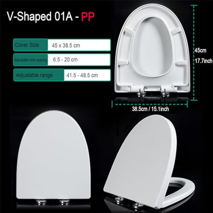 Soft Close Quick Release Toilet Seat - 360° Adjustable Stainless Hinges,V Shape Cover for Easy Cleaning Simple Top Fixing - color: 01a