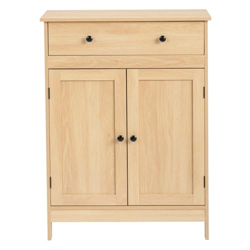31.5''H Bathroom Storage Cabinet,Freestanding Floor Cabinet with 1 Drawers and 1 Cupboard, Entryway Home Decor Furniture Towels Storage Organizer Unit, for Bathroom, Living Room, Kitchen,Wood Color