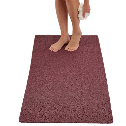 Soft Shower Mat Non Slip - PVC Loofah Inside or Outside Showers, Bathtubs, Bathrooms, and Wet Areas - Safe for Textured Tiled and Smooth Floor - No Suction Cups Secure Anti Slip (Brown 24 x 47) - color: Brown, size: 47" x 24" (Rectangular)