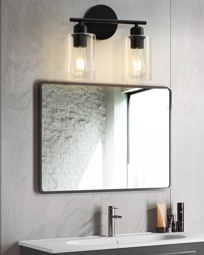 Modern Vanity Lights - Matte Black, Clear Glass Shade, Wall Sconce for Bathroom & Bedroom, 2 Pack - color: Matte Black, size: 2 Light - 2 pack