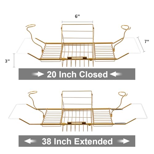 Bathtub Tray Caddy for Luxury Bath Expandable Bath Tub Tray (Copper) | Expandable Length,Extra Wide,2 Removeable Wine Glass Holder,Soap Accessaries Holder,Laptop Reading,Bath Tools Organize - color: Copper