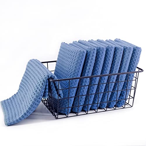 POLYTE Ultra Premium Microfiber Kitchen Dish Hand Towel Waffle Weave, 8 Pack (16x28 in, Blue) - color: Blue, size: 16x28 in