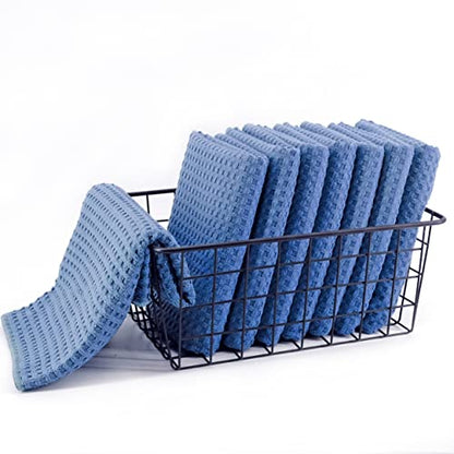 POLYTE Ultra Premium Microfiber Kitchen Dish Hand Towel Waffle Weave, 8 Pack (16x28 in, Blue) - color: Blue, size: 16x28 in