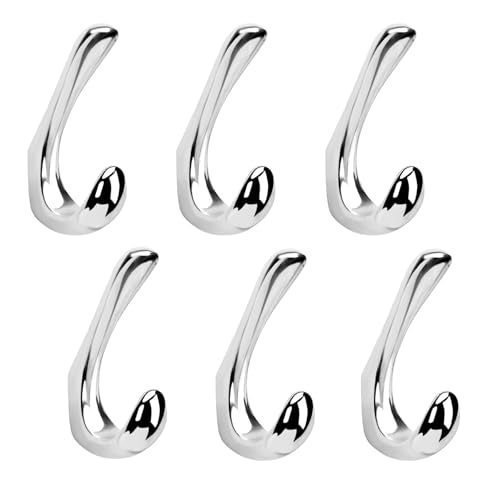 6 Pack Towel Hooks for Bathrooms Wall Mounted, Polished Chrome Bathroom Hooks for Towels, Robe & Towel Hook for Wall, Modern Bath Towel Hook - color: Polished Chrome, size: 6 Pack