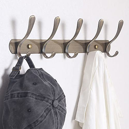 SKOLOO Modern Metal Wall Coat Rack with 5 Hooks, Sturdy Wall Hook Rack for Hanging Jacket, Clothes, Hat, Bronze - color: Bronze