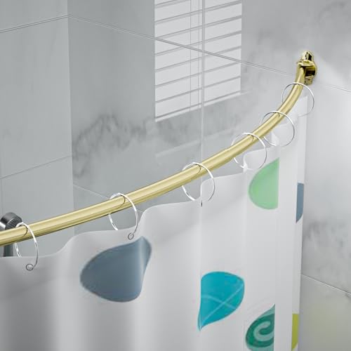 Chrsouly Curved Shower Curtain Rod, Adjustable 40-72 Inches Curved Shower Rod, Rust proof Expandable Curved Shower Rods for Bathroom, Bathtub, Need to Drill, Gold - color: Gold