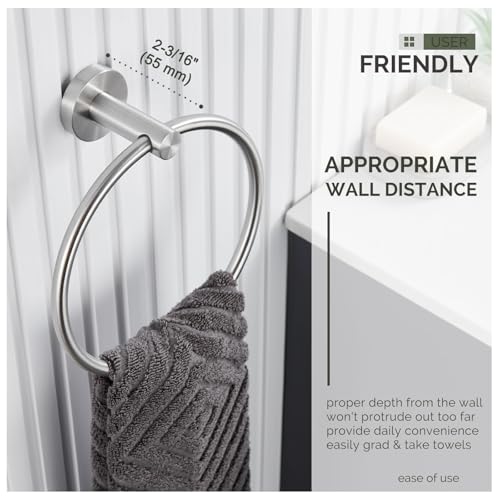 Angle Simple Swivel Towel Ring, Bathroom Hand Towel Holder, Brushed Nickel | Rustproof SUS304 Stainless Steel, Move Back & Forth for Easy Access, Use in Kitchen Shower, Screws Wall Mount - color: Brushed Nickel