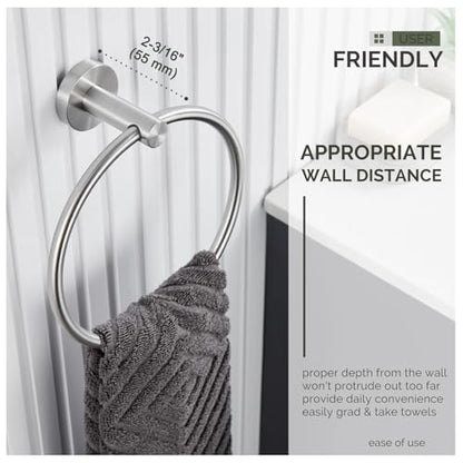 Angle Simple Swivel Towel Ring, Bathroom Hand Towel Holder, Brushed Nickel | Rustproof SUS304 Stainless Steel, Move Back & Forth for Easy Access, Use in Kitchen Shower, Screws Wall Mount - color: Brushed Nickel