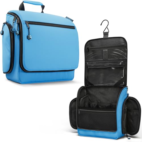VENTURE 4TH Hanging Travel Toiletry Bag, 18 Compartments - Light Blue | Hangs on rails, hooks or doors; stands upright. Removable TSA pouch. Water-resistant Nylon 290D Twill, reinforced stitching. - color: Light Blue