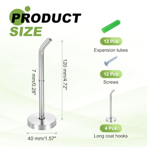 uxcell 4Pcs 4.7 Inch Coat Hooks, Stainless Steel Long Nose Wall Mount Hook, Robe Towel Hangers with Screws for Livingroom Bathroom Closets and Wardrobe, Silver Tone - color: Silver Tone, size: 4.7 Inch