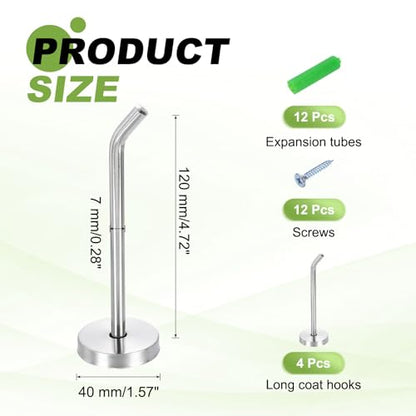 uxcell 4Pcs 4.7 Inch Coat Hooks, Stainless Steel Long Nose Wall Mount Hook, Robe Towel Hangers with Screws for Livingroom Bathroom Closets and Wardrobe, Silver Tone - color: Silver Tone, size: 4.7 Inch