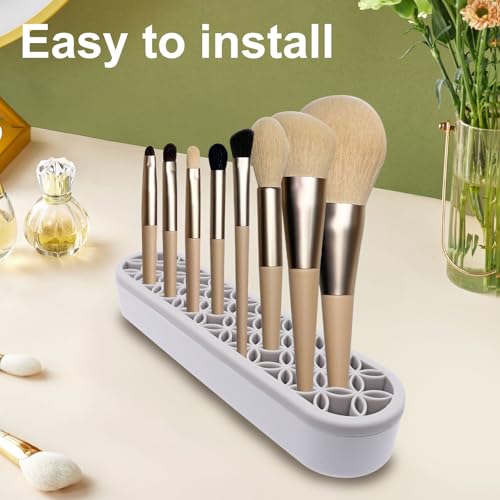 2Pcs Grey Silicone Makeup Brush Holder Stand Makeup Brush Storage Make Up Brushes Holder Organizer for Painting Pen Brushes Nail Clippers Drill Pens Ruler Sewing Craft Tools - color: Grey